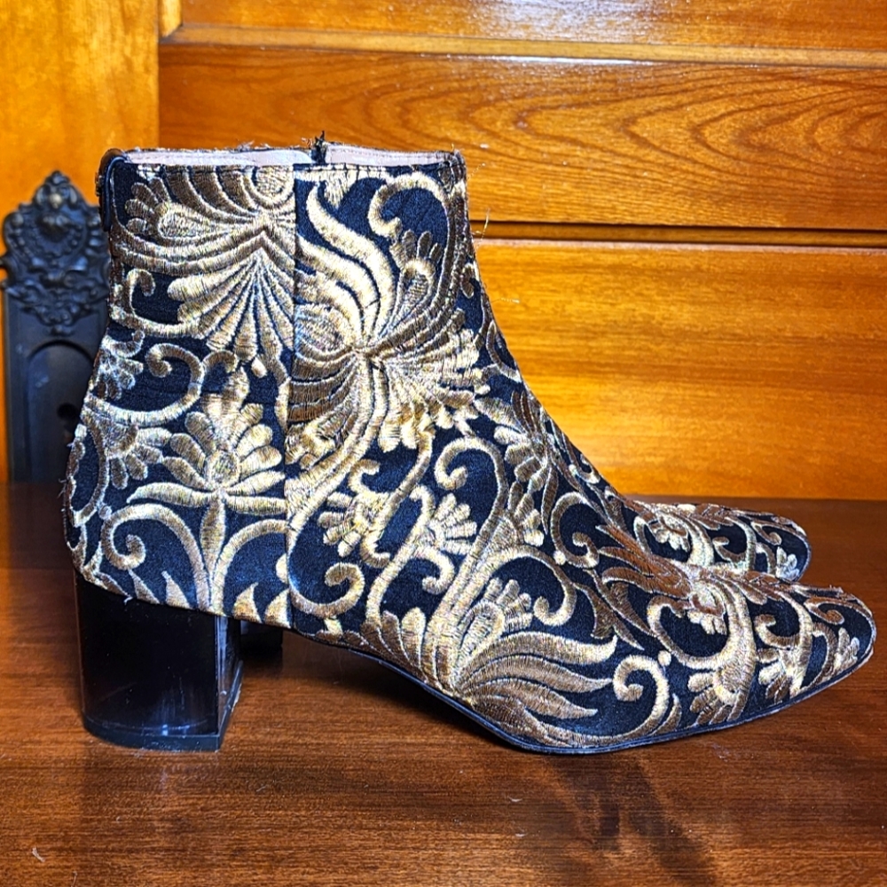 Tory Burch Women's Carlotta Nayan Brocade Ankle Boots Bootie Gold Black Size 5